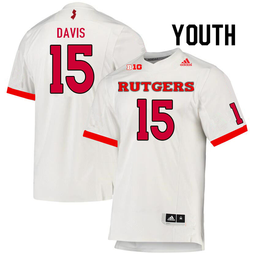 Youth #15 Carnell Davis Rutgers Scarlet Knights College Football Jerseys Sale-White - Click Image to Close